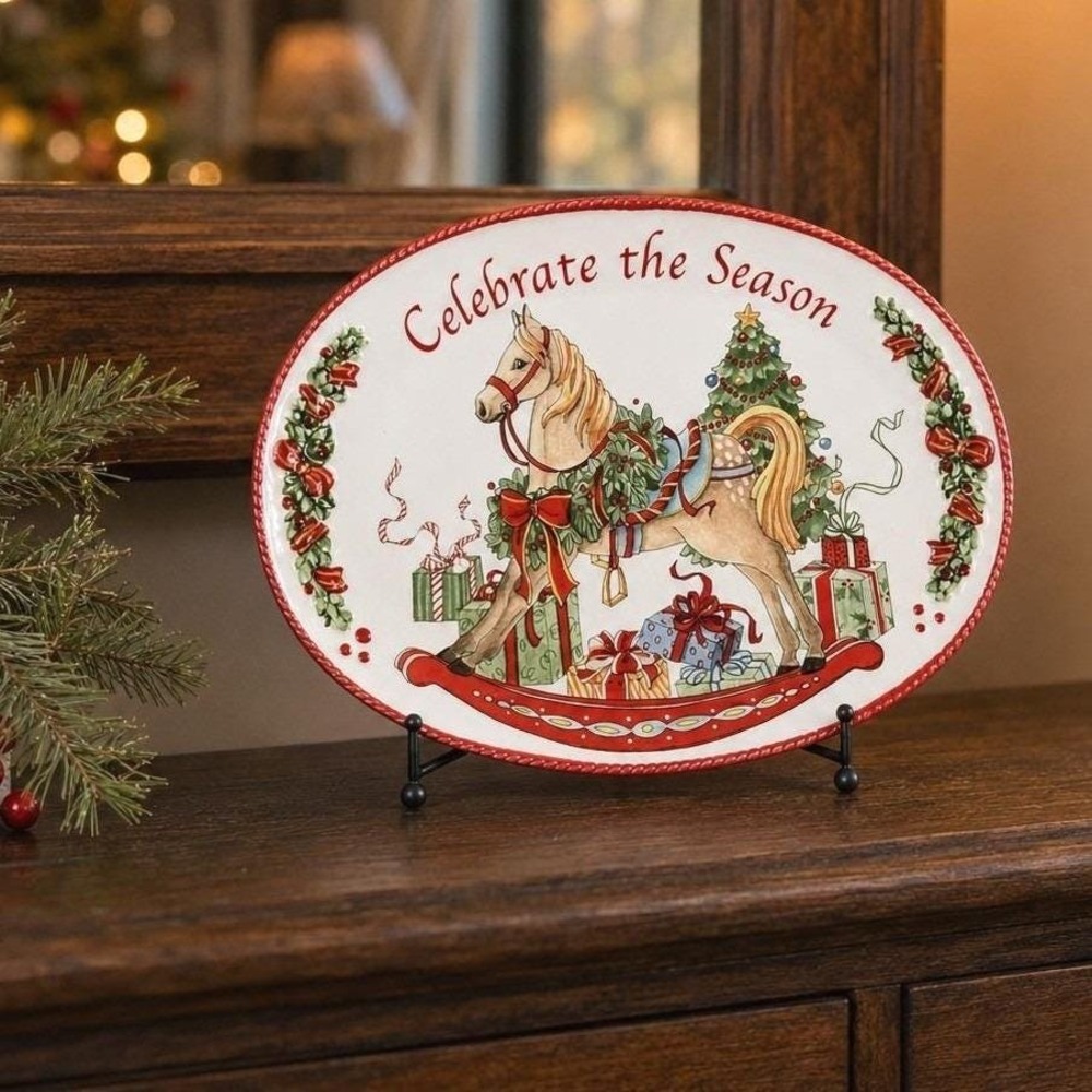 Fitz and Floyd Celebrate the Season Rocking Horse Tray - Vintage Christmas Tray